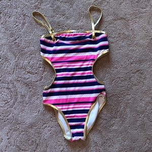 Kids cutout one piece striped bathing suit